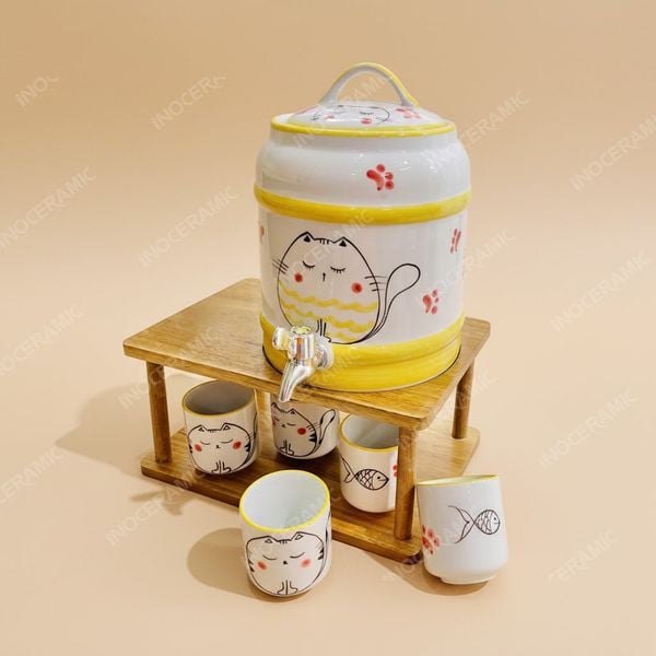 Bộ bình sứ đựng nước Mèo Bông quà tặng doanh nghiệp cao cấp