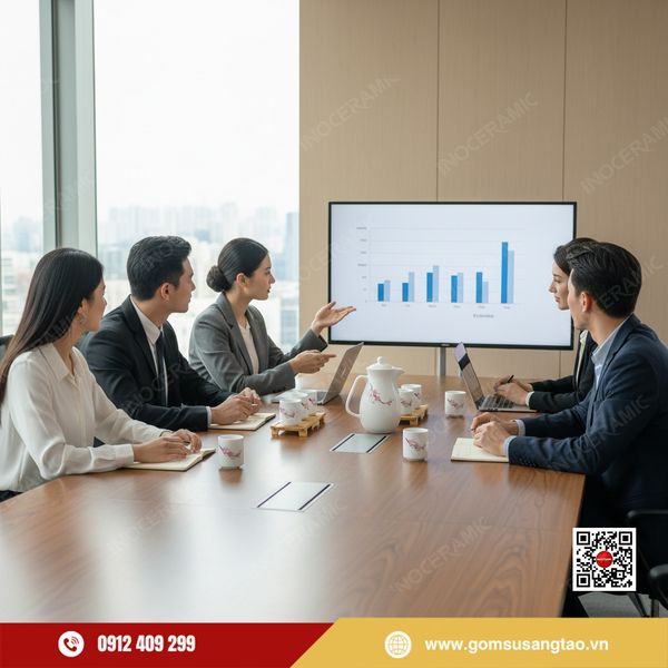 Quà tặng doanh nghiệp gốm sứ Bát Tràng bình nước hoa đào