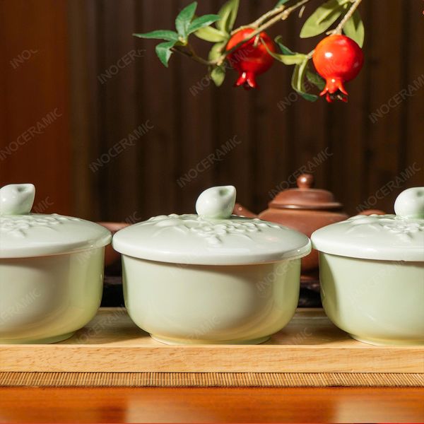 Bộ hũ đựng kẹo mứt gốm sứ Bát Tràng in logo sắc nét