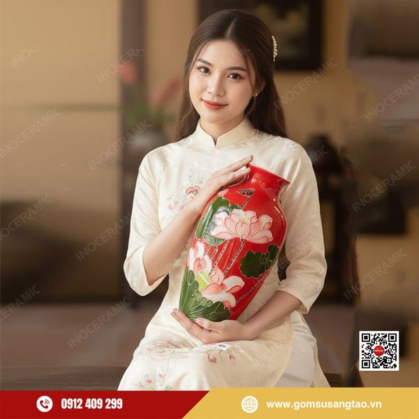 Quà Tết doanh nghiệp 2026 với bình hoa Hồng Liên Cát Tường.