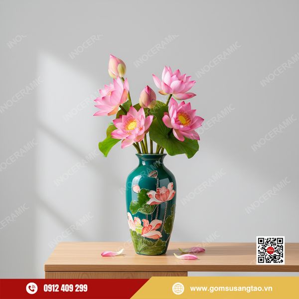 Bình hoa Tết xanh ngọc biểu trưng may mắn và phú quý