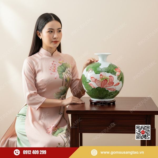 Quà Tết phong thủy bình hút lộc Liên Hoa Tịnh Ngọc in logo doanh nghiệp.