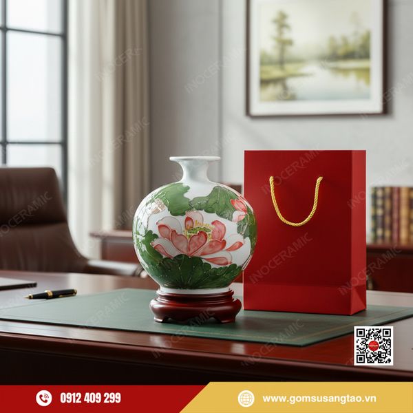 Set quà Tết gốm sứ Bát Tràng quả hút lộc chiêu tài tụ lộc đầu năm.