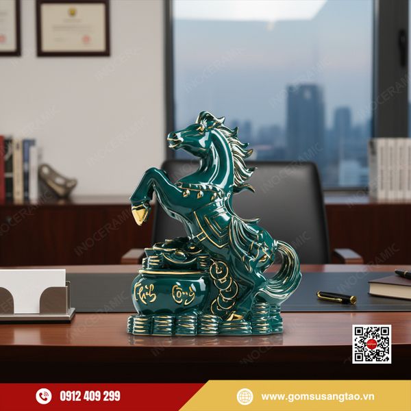 Tượng ngựa phong thủy Lục Mã Cát Tường quà Tết doanh nghiệp in logo