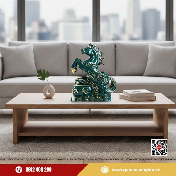 Mẫu tượng ngựa gốm sứ Bát Tràng men đỏ men lam men vàng theo yêu cầu