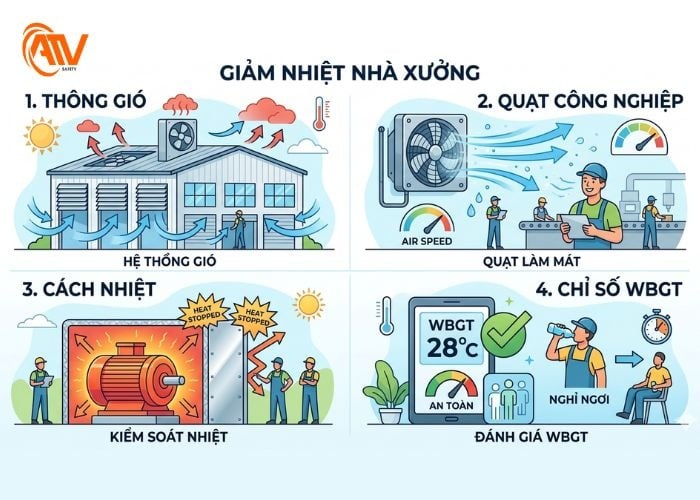 Cách giảm nhiệt độ cơ thể trong xưởng