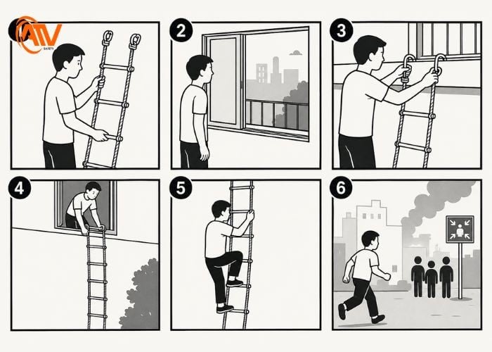 Các cách sử dụng thang dây thoát hiểm thông thường