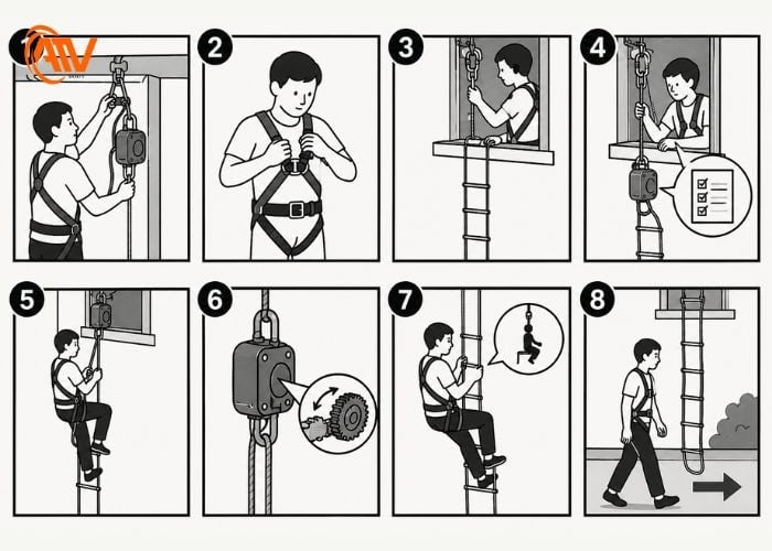Cách sử dụng thang dây thoát hiểm có hộp giảm tốc an toàn