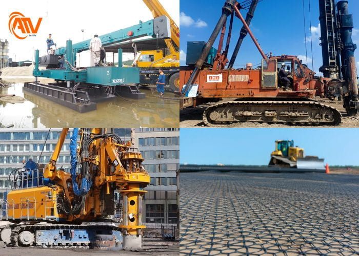 Các thiết bị thi công nền móng trong quá trình thi công