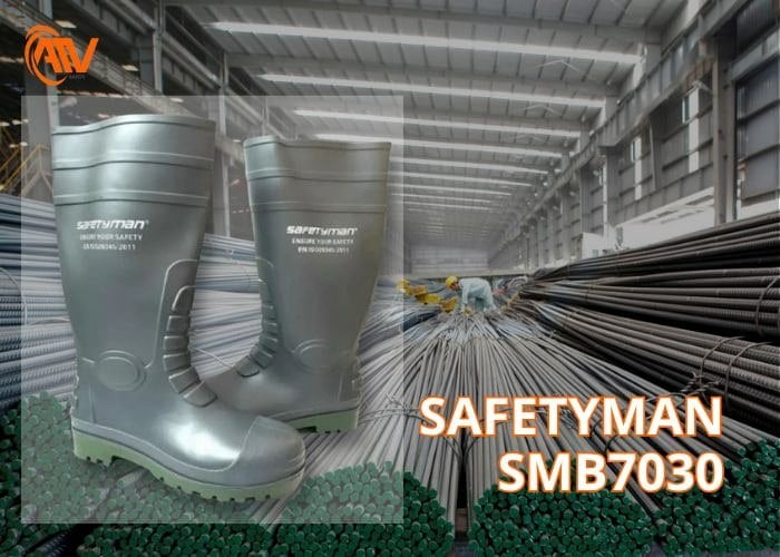 Ủng bảo hộ cao su Safetyman SMB7030 với mũi thép và đế thép an toàn chất lượng