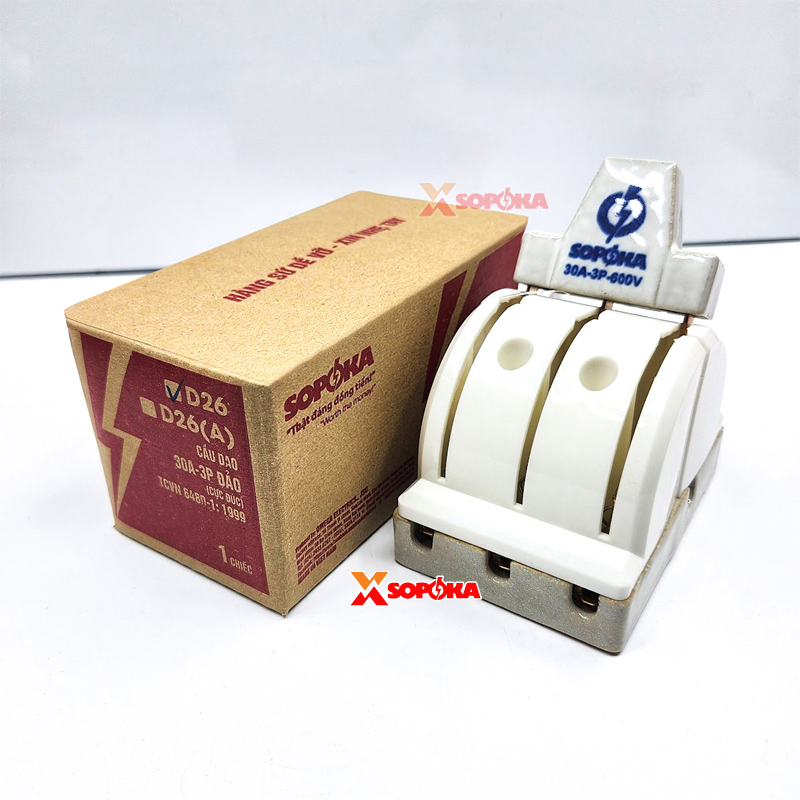 Cầu Dao Đảo Đế Sứ 3 Pha 30A 3P 2N 250V Cực Đúc D26 SOPOKA