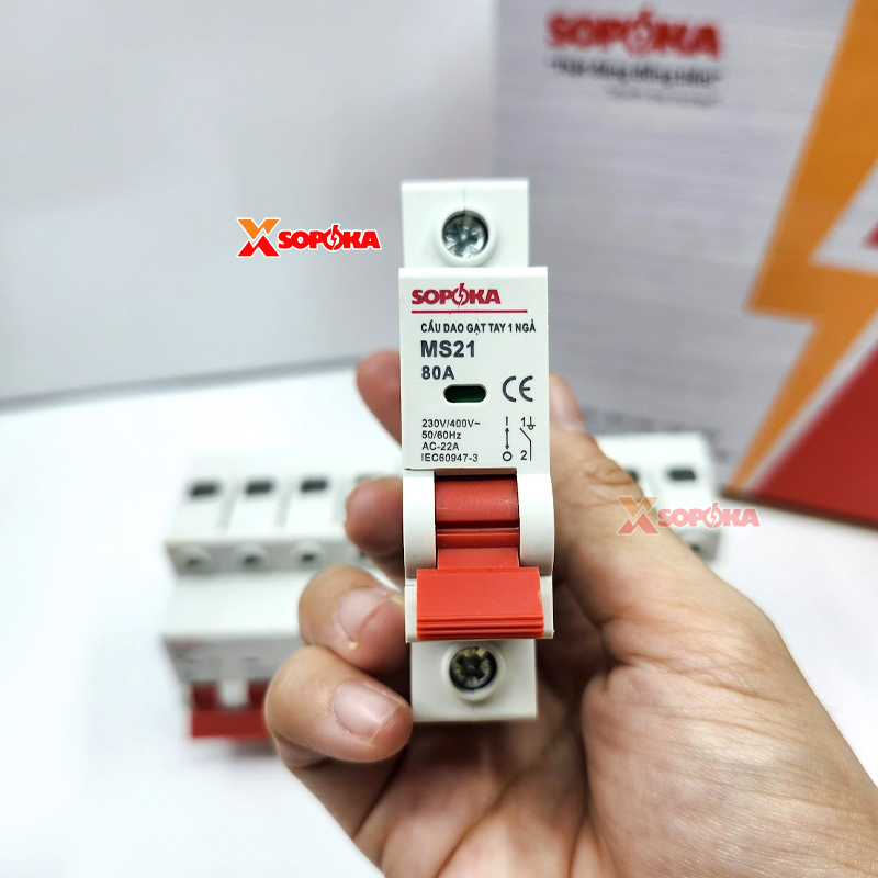 SOPOKA Cầu Dao Gạt Tay 1 Ngã 1P MS21 (dải 15A–80A)