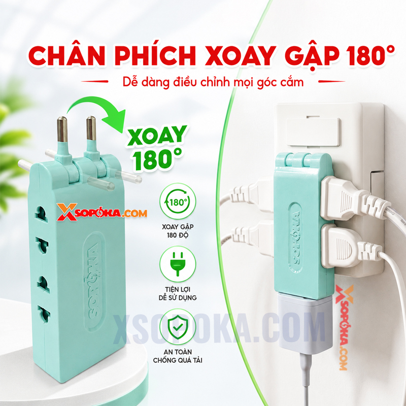 Ổ Chia Điện 5 Lỗ Dẹp Cổ Xoay 3000W R5X-3000W SOPOKA