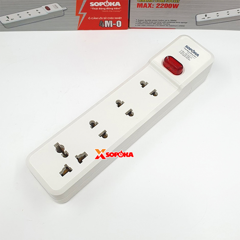 Ổ Cắm Điện 4 Lỗ 2200W Lõi Sứ Không Dây Có Công Tắc 4M-0 SOPOKA