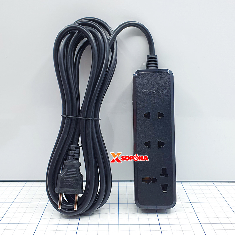Ổ Cắm Điện 3 Lỗ 2200W Lõi Sứ Chịu Nhiệt Màu Đen 3K SOPOKA