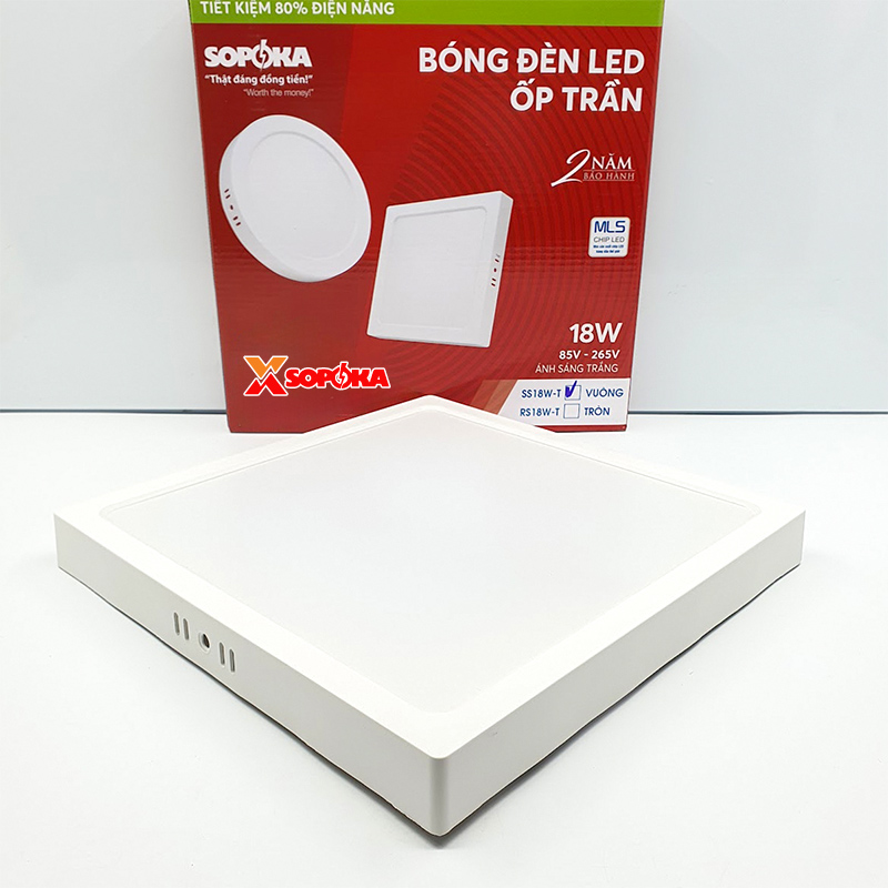 Bóng Đèn LED SS18W Ốp Trần Vuông 18 W Sáng Trắng Vành Nhựa SOPOKA