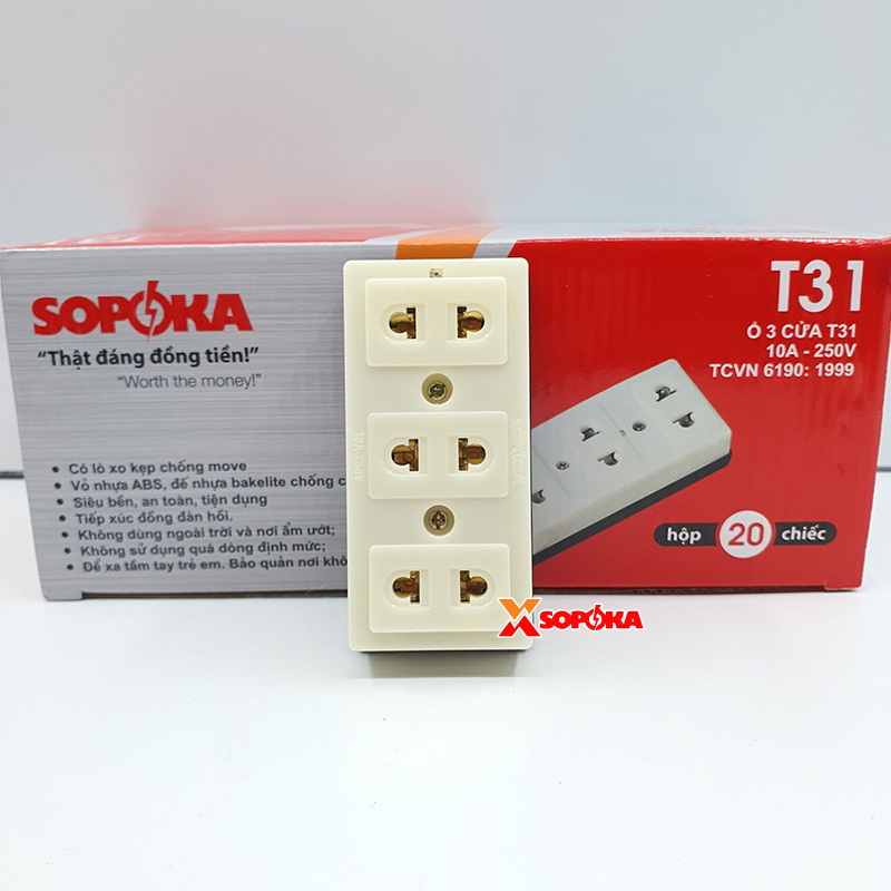 Ổ Cắm Điện Gắn Táp Lô 3 Lỗ T31 SOPOKA 2200W