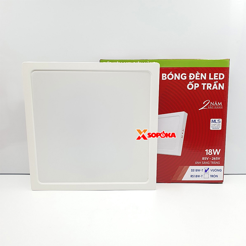 Bóng Đèn LED SS18W Ốp Trần Vuông 18 W Sáng Trắng Vành Nhựa SOPOKA