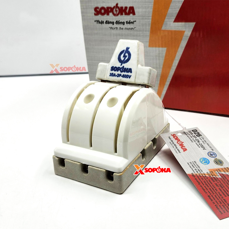 Cầu Dao Đảo Đế Sứ 3 Pha 30A 3P 2N 250V Cực Đúc D26 SOPOKA