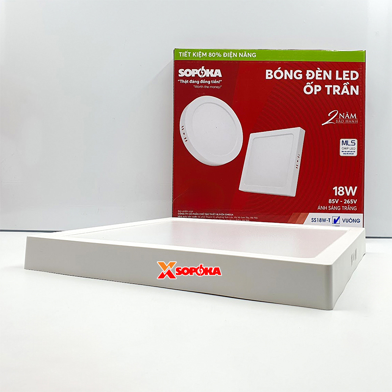 Bóng Đèn LED SS18W Ốp Trần Vuông 18 W Sáng Trắng Vành Nhựa SOPOKA