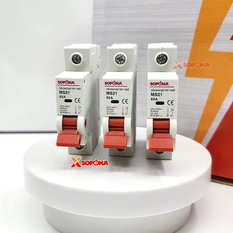 SOPOKA Cầu Dao Gạt Tay 1 Ngã 1P MS21 (dải 15A–80A)