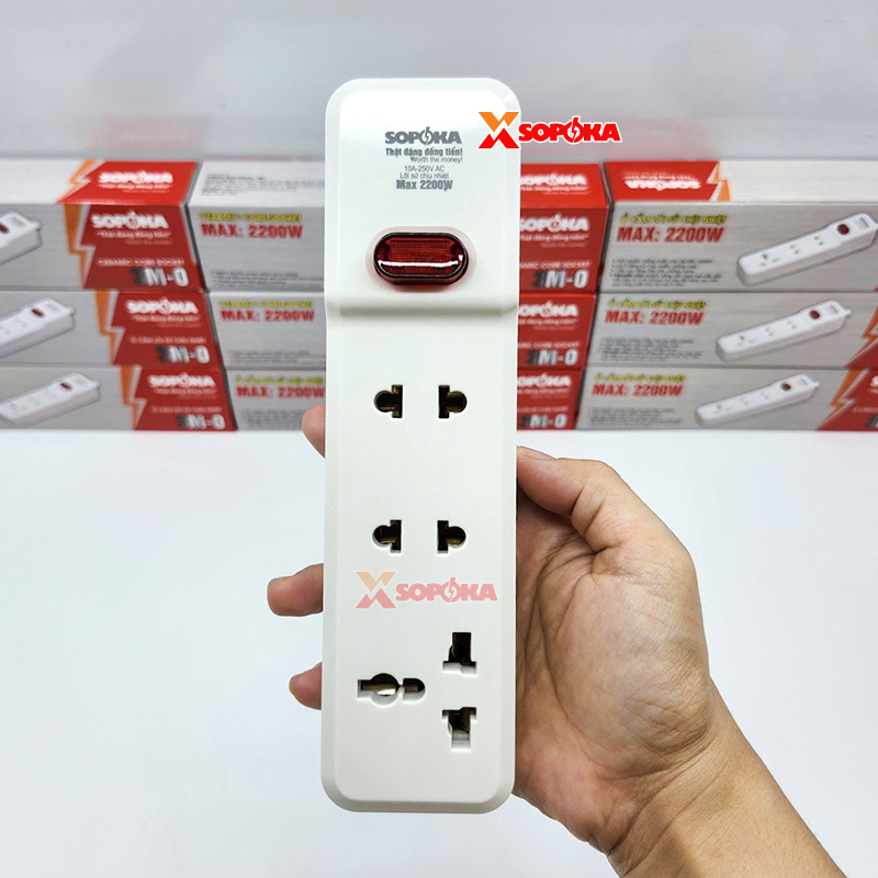 Ổ Cắm Điện 3 Lỗ 2200W Lõi Sứ Không Dây Có Công Tắc 3M-0 SOPOKA