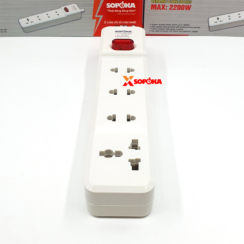 Ổ Cắm Điện 4 Lỗ 2200W Lõi Sứ Không Dây Có Công Tắc 4M-0 SOPOKA