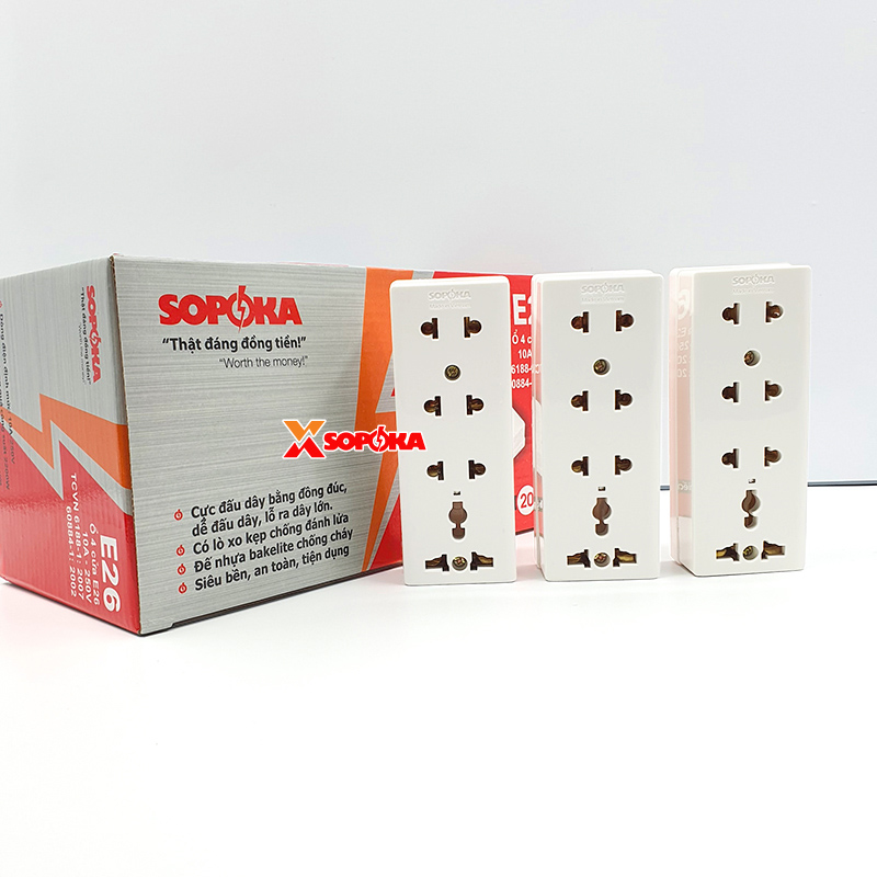 Ổ cắm điện 4 lỗ gắn tường gắn táp lô E26 SOPOKA