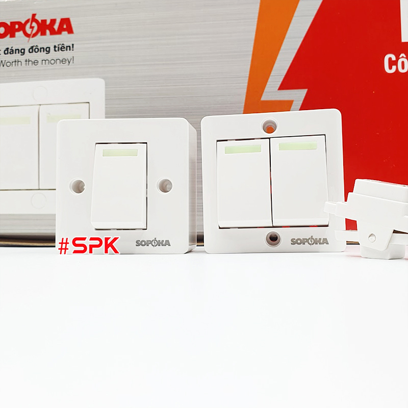 Công Tắc Đôi SOPOKA E2S – Chống Cháy, Có Dạ Quang, 5A 220V