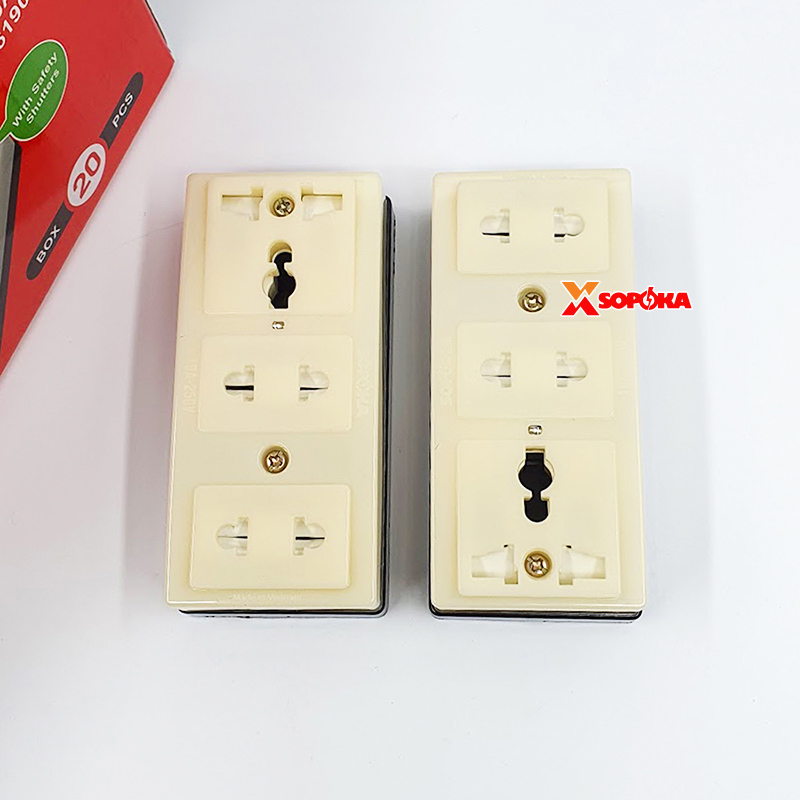 Ổ Cắm Điện 3 Lỗ Gắn Táp Lô SOPOKA T32N Có Nắp Che An Toàn 2200W
