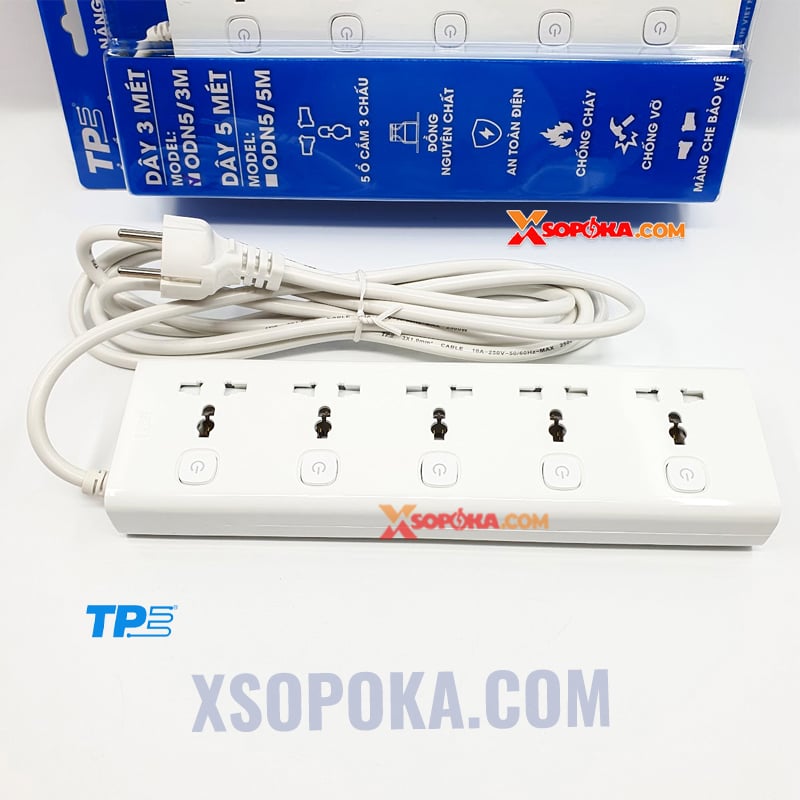 Ổ Cắm Điện 5 Lỗ 3 Chấu 5 Công Tắc Có Đèn Báo Nguồn TPE Tiến Phát