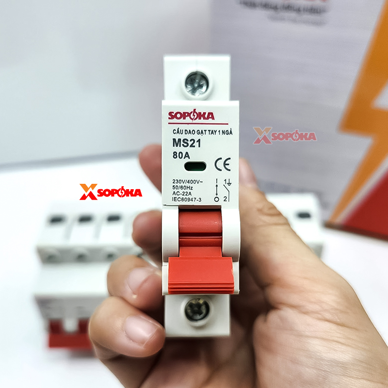 SOPOKA Cầu Dao Gạt Tay 1 Ngã 1P MS21 (dải 15A–80A)
