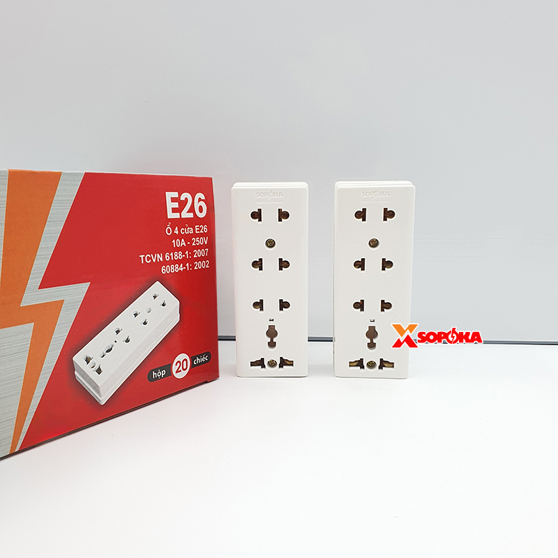 Ổ cắm điện 4 lỗ gắn tường gắn táp lô E26 SOPOKA