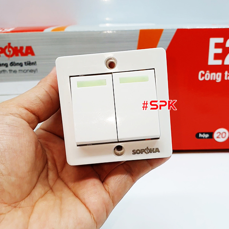 Công Tắc Đôi SOPOKA E2S – Chống Cháy, Có Dạ Quang, 5A 220V