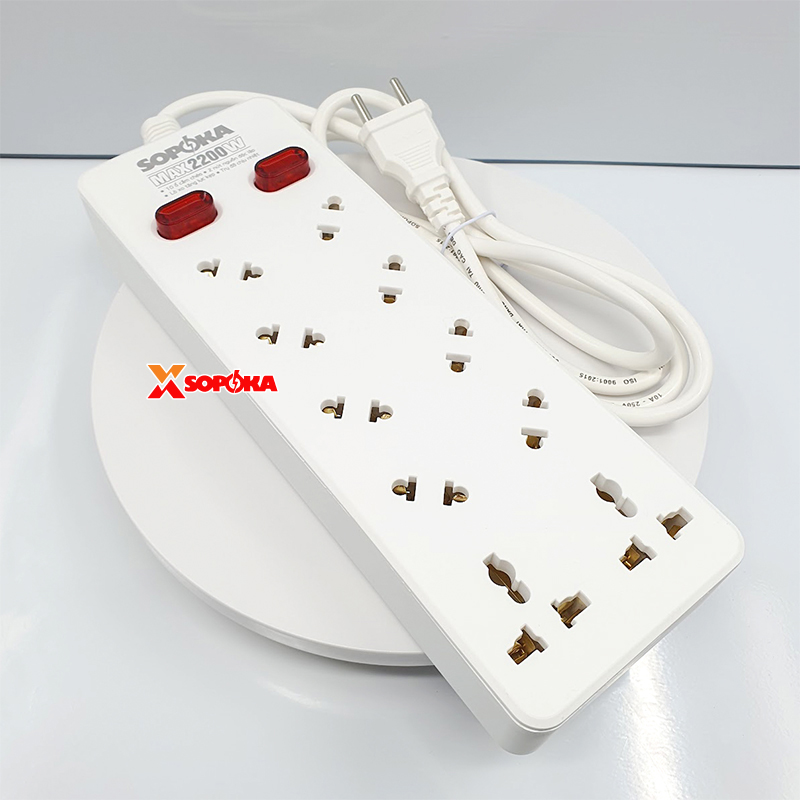 Ổ Cắm Điện 10 Lỗ Chéo Không Vướng Dây 2200W 10A 10A2/10A4/10A6 SOPOKA