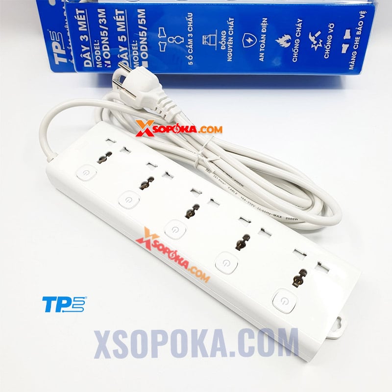 Ổ Cắm Điện 5 Lỗ 3 Chấu 5 Công Tắc Có Đèn Báo Nguồn TPE Tiến Phát