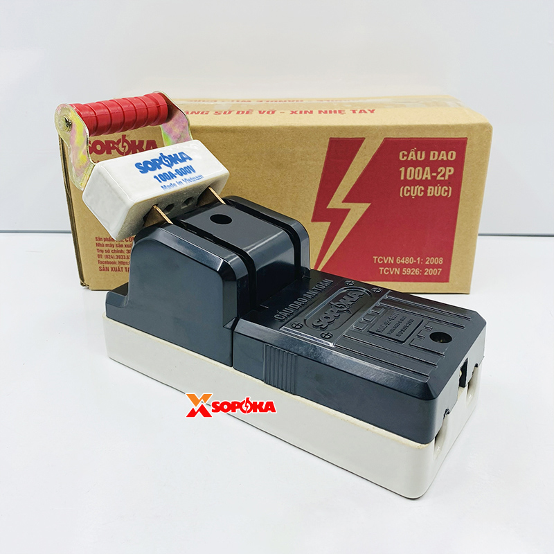 Cầu Dao Đế Sứ 1 Pha 100A 2P 600V Màu Đen D33 SOPOKA