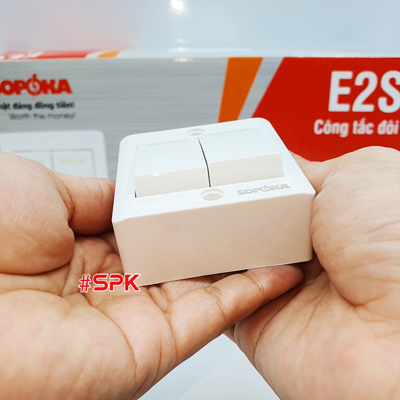 Công Tắc Đôi SOPOKA E2S – Chống Cháy, Có Dạ Quang, 5A 220V