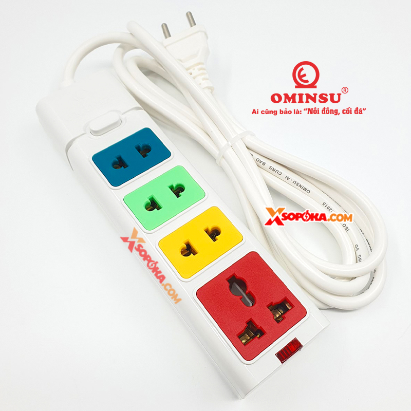 Ổ cắm điện 4 lỗ 2500W OMINSU 4ST có CB reset chống quá tải