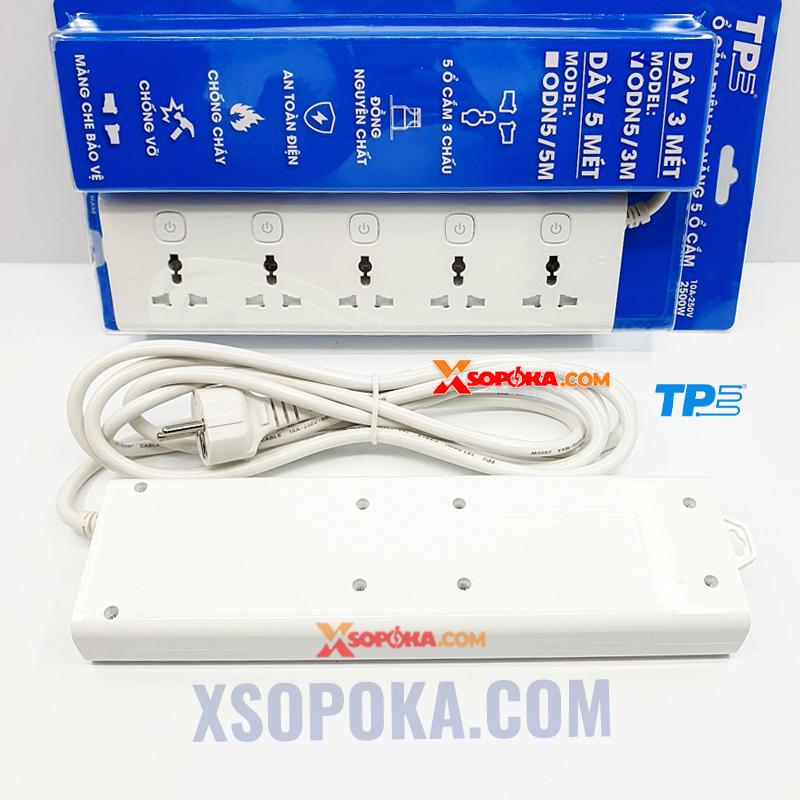 Ổ Cắm Điện 5 Lỗ 3 Chấu 5 Công Tắc Có Đèn Báo Nguồn TPE Tiến Phát