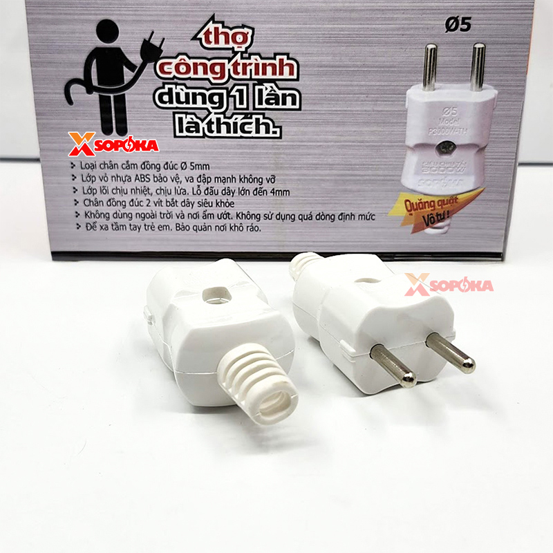 SOPOKA Phích Cắm Siêu Chịu Tải Thân Hẹp P3000W-TH 3000W Ø5 – 15A 250V