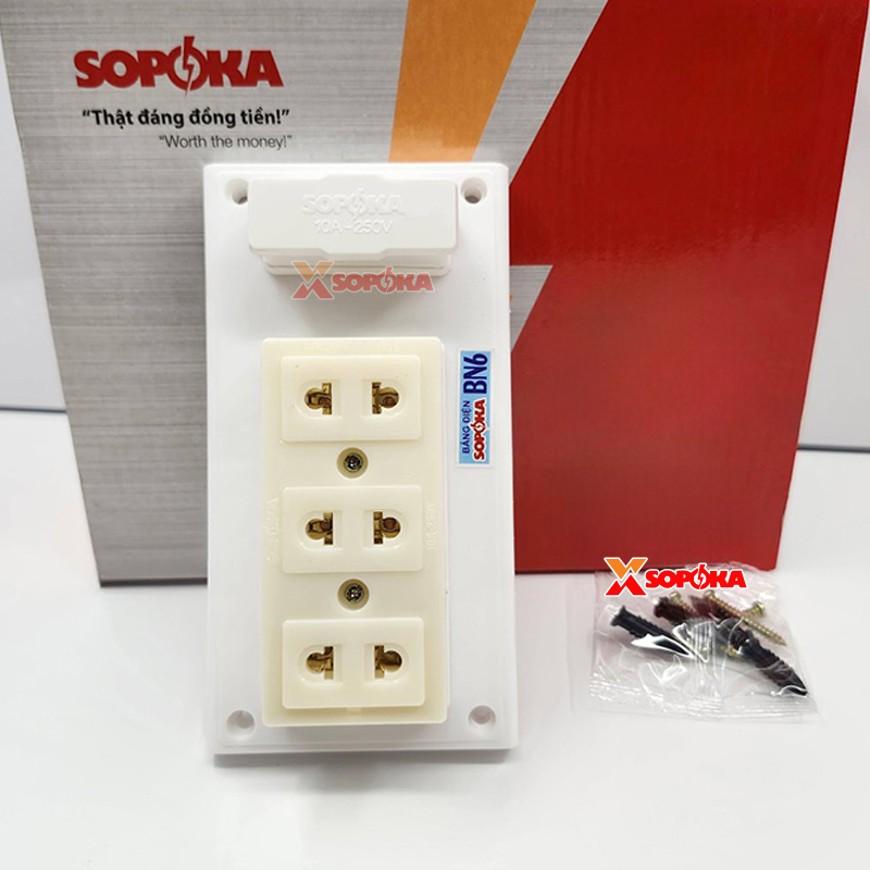 Bảng Điện Táp Lô 3 Ổ Cắm Có Cầu Chì BN6 SOPOKA
