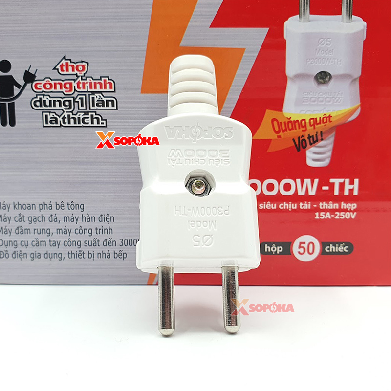 SOPOKA Phích Cắm Siêu Chịu Tải Thân Hẹp P3000W-TH 3000W Ø5 – 15A 250V