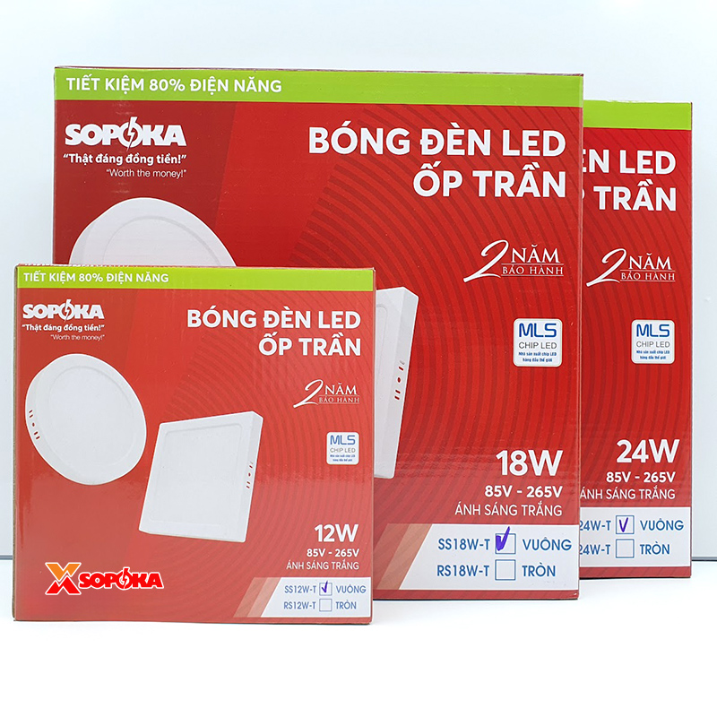 Bóng Đèn LED SS18W Ốp Trần Vuông 18 W Sáng Trắng Vành Nhựa SOPOKA