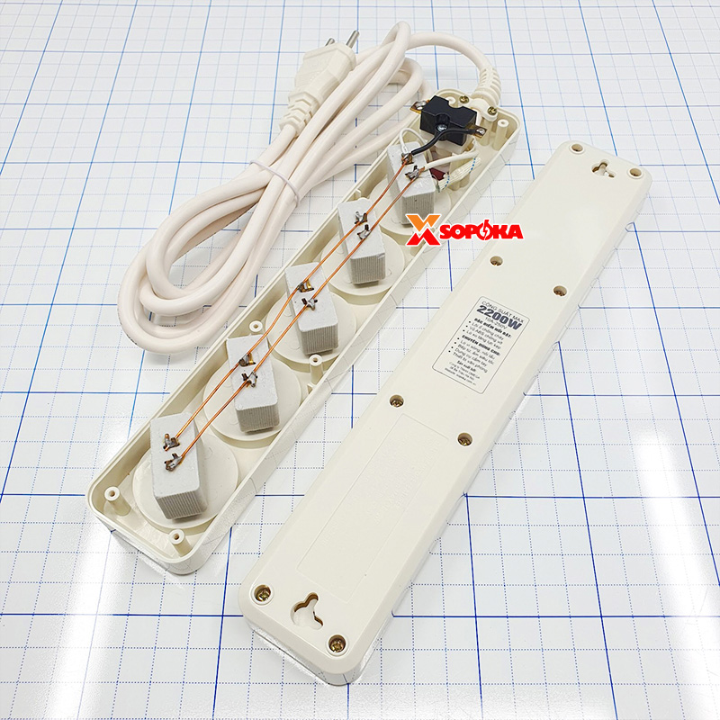 Ổ Cắm Điện 5 Lỗ Chéo Âm Lõi Sứ 2200W – Model 5L2 SOPOKA