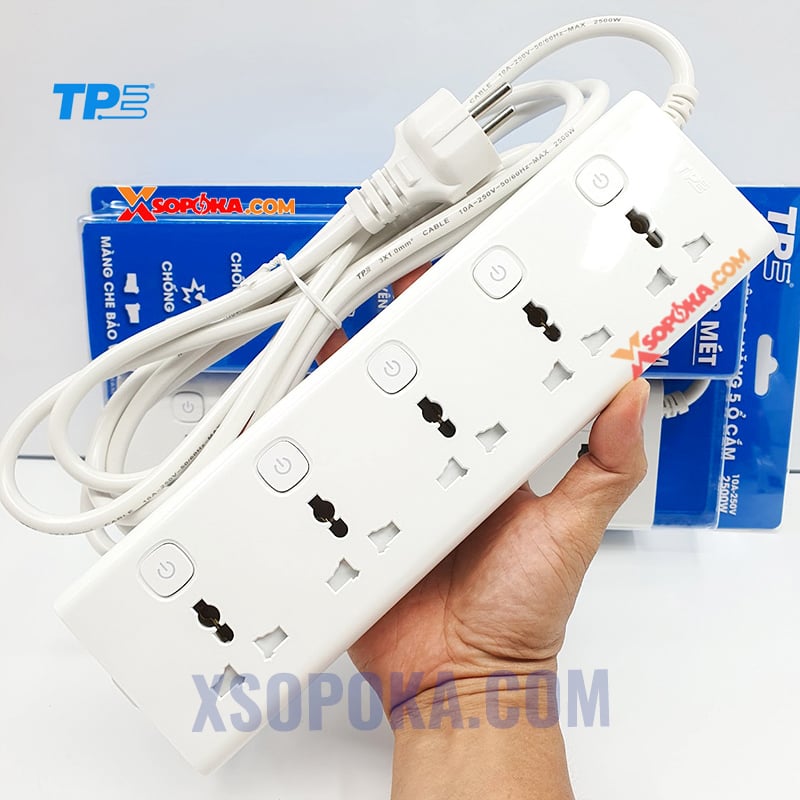 Ổ Cắm Điện 5 Lỗ 3 Chấu 5 Công Tắc Có Đèn Báo Nguồn TPE Tiến Phát