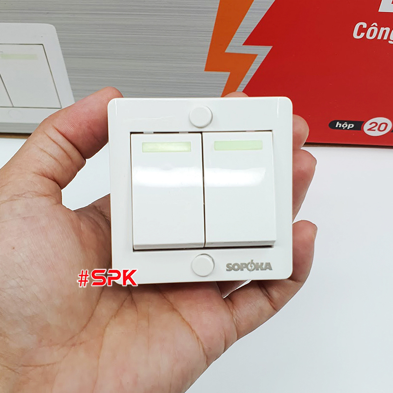 Công Tắc Đôi SOPOKA E2S – Chống Cháy, Có Dạ Quang, 5A 220V