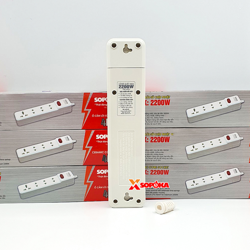 Ổ Cắm Điện 4 Lỗ 2200W Lõi Sứ Không Dây Có Công Tắc 4M-0 SOPOKA