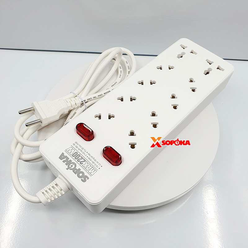 Ổ Cắm Điện 10 Lỗ Chéo Không Vướng Dây 2200W 10A 10A2/10A4/10A6 SOPOKA