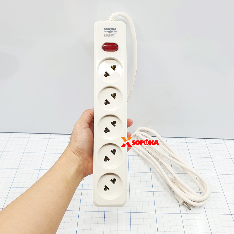 Ổ Cắm Điện 5 Lỗ Chéo Âm Lõi Sứ 2200W – Model 5L2 SOPOKA
